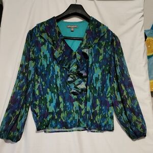 Kate & Mallory Blue Green Ruffle Blouse